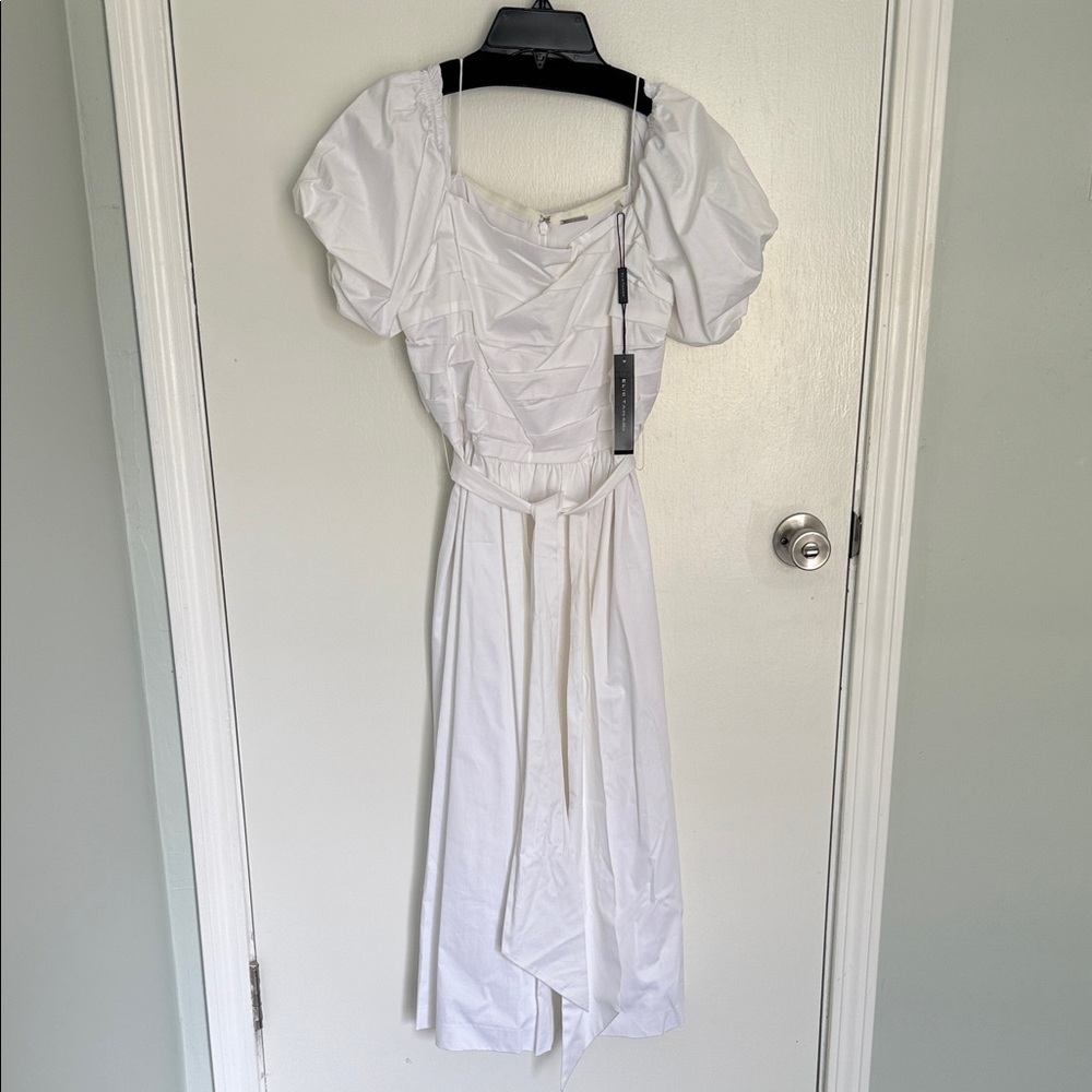Elie Tahari Elegant White Puff Sleeve Dress